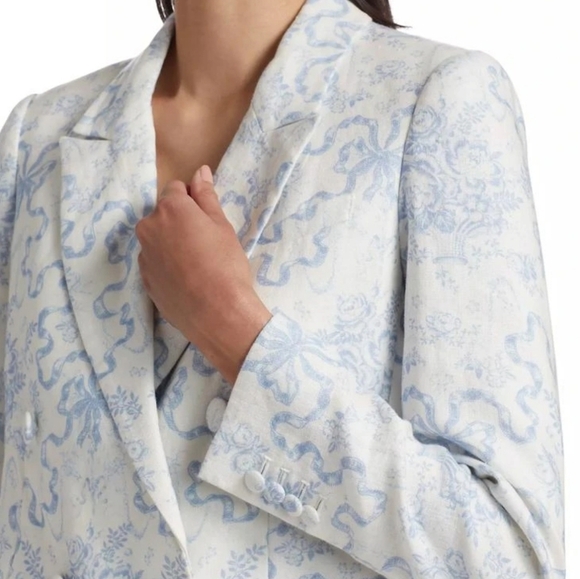 New LoveShackFancy Lumine Linen Blissful Blue Double-Breasted Jacket Size 2 NWT - Picture 4 of 12